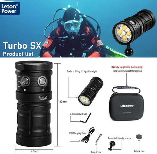 Vista 7 de Luz de buceo Turbo SX, 11000 lúmenes, luz de video subacuática de 328.1 ft, linterna de buceo, luz de buceo, linterna impermeable con para deportes