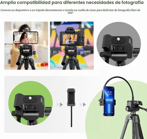 Vista 4 de Aureday - Trípode para teléfono de 2.08 metros (82 pulgadas), trípode para iPhone con cuello de ganso flexible, control remoto inalámbrico y soporte