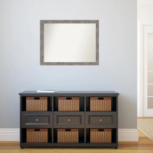 Vista 255 de Amanti Art Silver Bathroom Mirror for Over Sink, 26x35 Custom Made Marred Pewter Rectangle Vanity Mirror, Large Casual Wood Frame, Hangs Horizonally