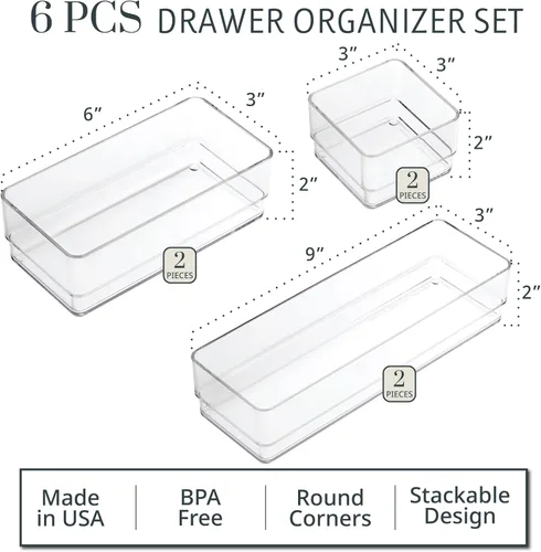 Vista 2 de Organizadores de plástico transparente para maquillaje, conjunto de 6