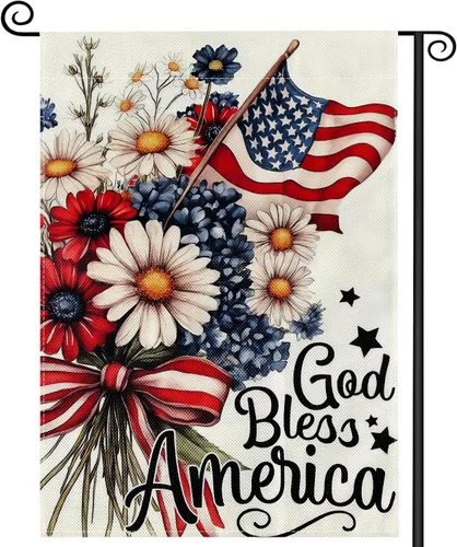 Vista 11 de URSKYTOUS Bandera de jardín americana pequeña bandera americana de doble cara de 12 x 18 pulgadas, resistente a la intemperie, banderas patrióticas