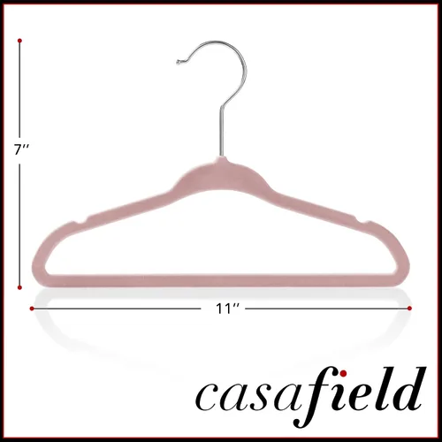 Vista 5 de Casafield 50 perchas de terciopelo para bebé, tamaño de 11 pulgadas para ropa de bebés y niños pequeños, color rosa claro