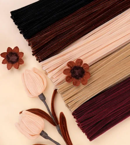 Vista 27 de IOOLEEM - Limpiapipas, 200 tallos de chenilla para hacer flores de color rosa claro