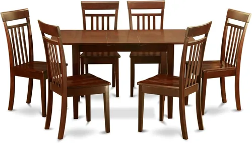 Vista 13 de East West Furniture NOCA7-MAH-LC - Juego de mesa de comedor moderno de 7 piezas que consta de una mesa rectangular de madera con hoja de mariposa