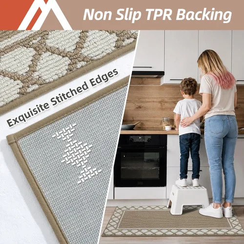 Vista 3 de COSY HOMEER Juegos de 2 Alfombras de Cocina Lavables Antideslizantes Tapetes de Cocina para Piso Absorbentes Alfombra Corredor de Cocina
