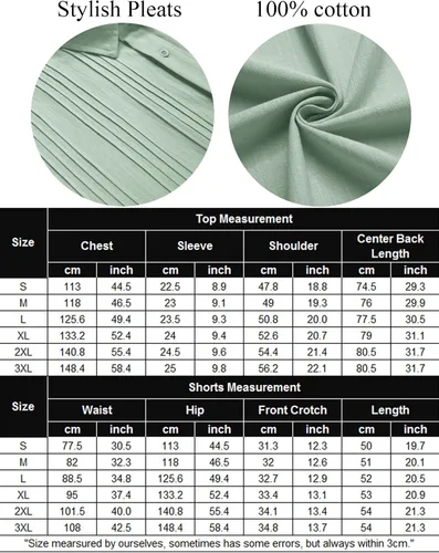 Vista 6 de COOFANDY Conjunto de ropa de playa de algodón Guayabera para hombre, conjunto corto de lino de 2 piezas