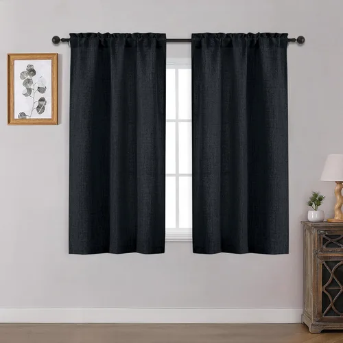 Vista 23 de OWENIE Cortinas de Cocina Negras Sobre Fregadero de 24 Pulgadas de Largo, Juego de 2 Paneles, Cortinas Cortas de Café con Textura Filtrante de Luz