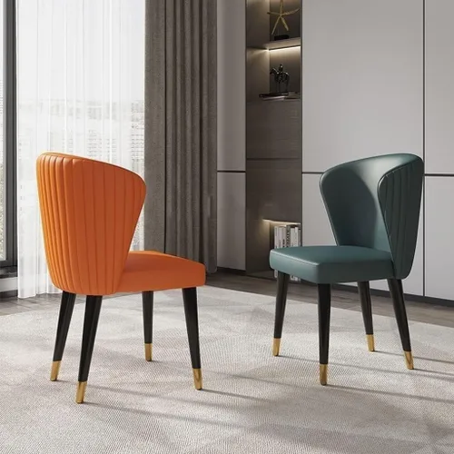 Vista 2 de Juego de 6 sillas de comedor de cuero de microfibra artificial, sillas de cocina con patas de madera maciza para habitación, cocina, sala de estar
