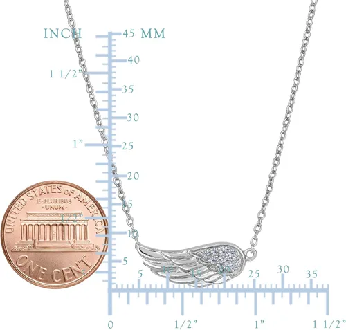Vista 2 de Collar de plata de ley con colgante de ala de ángel lateral, 18 pulgadas, Plata esterlina