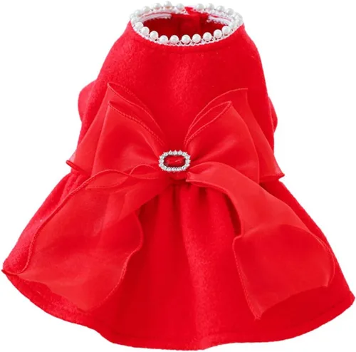 Vista 7 de Suéter Vestido de Pana Roja para Perros Pequeños Hembra Conjunto Vestido de Invierno para Perros Ropa de Cachorro Navidad