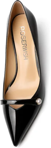 Vista 3 de ROSERWISH Zapatos de vestir de tacón bajo con patente para mujer, para fiesta, sexy, para fiesta, boda, patente, gatito, zapatos de vestir de 2
