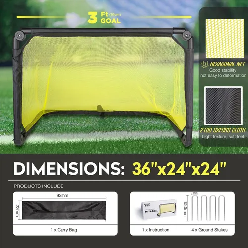 Vista 3 de Portería de fútbol configurada en 1 segundo: desplegable, portátil y ligera, redes de fútbol plegables de 36 × 24 para niños y jóvenes