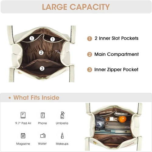 Vista 4 de Kattee Bolso de hombro de cuero genuino suave para mujer con cierre magnético superior
