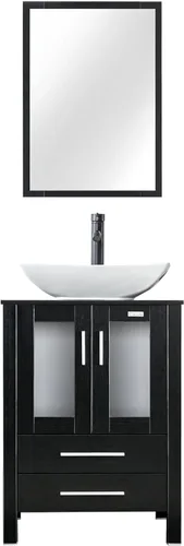 Vista 20 de eclife Armario de tocador de baño moderno de 18 pulgadas con lavabo Redondel negro