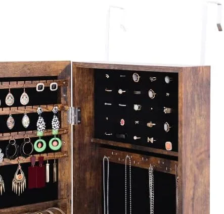 Vista 5 de HOUAGI Armario de joyería con espejo, armario de joyería de longitud completa, organizador de almacenamiento de joyas para colgar en la pared