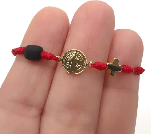 Vista 3 de St Benedict Red String Bracelet for de New Family Member Genuine Azabache Jet Stone Welcome to the World