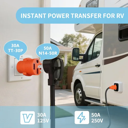 Vista 5 de Enchufe adaptador RV de 30A a 50A, TT-30P a 14-50R, 125V Macho de 30 amperios a hembra de 50 amperios