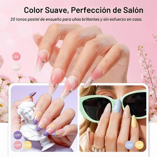Vista 3 de GELLEN Juego de 24 esmaltes de uñas de gel, kit de esmalte de gel pastel Set 20+4 colección Blooming Pastel
