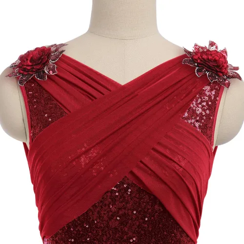 Vista 4 de AFAVOM Disfraz de baile lírico para mujer, vestido de lentejuelas con flores, falda asimétrica de tul fluida, disfraces de danza contemporánea