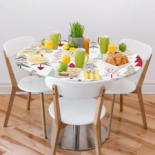Vista 8 de Mantel redondo ajustable para árbol de Navidad de 36 a 42 pulgadas, diseño de copos de nieve, impermeable, lavable, con bordes elásticos, decoración