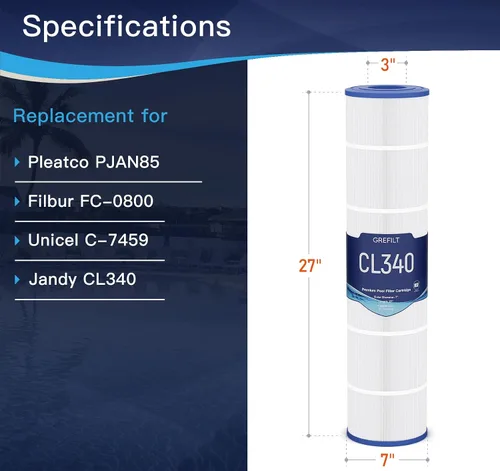 Vista 2 de Cartuchos de filtro de piscina CL340, compatibles con Jandy CV340, reemplaza al OEM A0557900, Pleatco PJAN85, Unicel C-7459, Filbur FC-0800, paquete