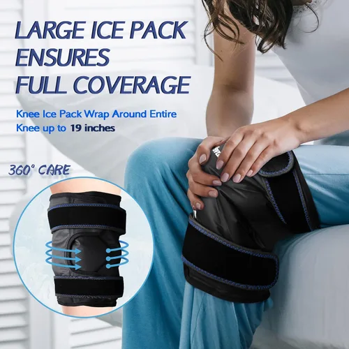 Vista 2 de KingPavonini Paquete de hielo de rodilla XXL que envuelve toda la rodilla después de la cirugía, bolsa de hielo de gel grande reutilizable