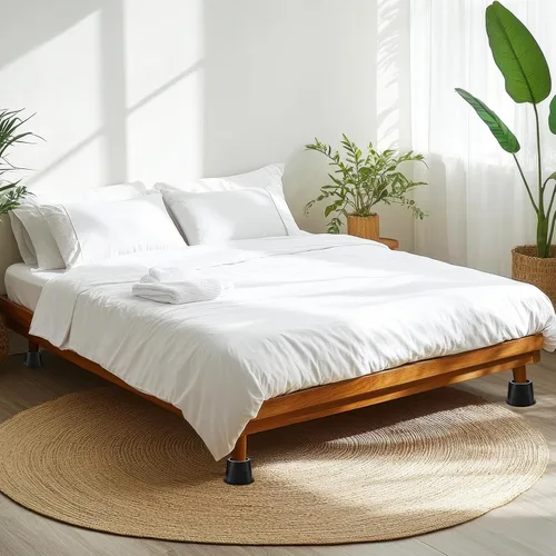 Vista 6 de 9 elevadores de cama redondos, elevadores de cama resistentes, bloques de elevación de muebles de 4 pulgadas, elevadores negros con almohadillas