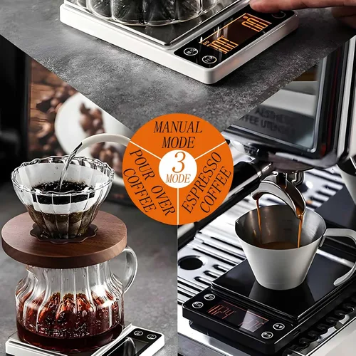 Vista 3 de Báscula de café espresso con temporizador de precisión de 6.6 lbs/0.004 oz, báscula digital de café para verter sobre café, portátil, recargable