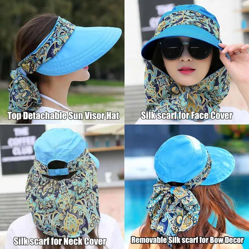 Vista 3 de KXF Sombreros de sol para mujer, protección solar, ala ancha, plegable, para verano, con parte superior desmontable