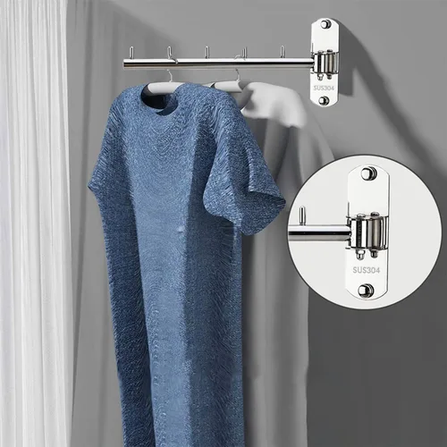 Vista 3 de Paquete de 2 percheros plegables de pared con brazo oscilante de acero inoxidable resistente para baño, dormitorio, cuarto de servicio, color negro