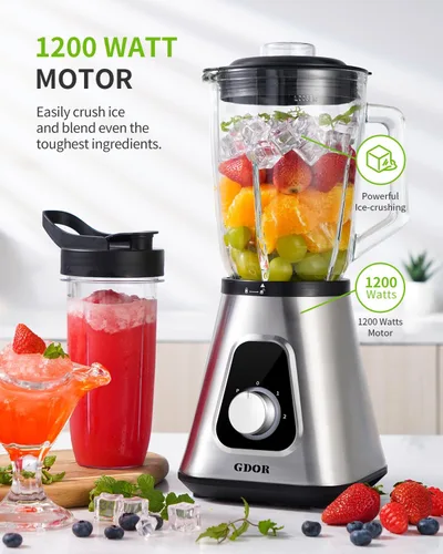 Vista 7 de GDOR Batidora de batido para cocina, licuadora de vidrio de 1200 W con combo de taza para llevar