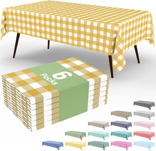 Vista 26 de Smiry Paquete de 3 Manteles Desechables de Cuadros Gingham Color Caqui - 54" x 72" Mantel de Plástico de Servicio Pesado, Cubiertas de Mesa