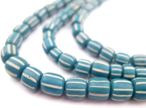 Vista 10 de The Bead Chest Cuentas de grosella espinosa de Java - Hilo completo de cuentas de vidrio a rayas (azul, 0.157 in)