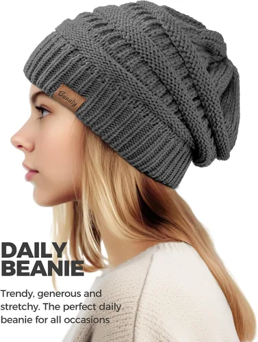Vista 3 de Gorros holgados para mujer, sombreros de invierno de punto trenzado, regalos para mujer, gorra gruesa y cálida para clima frío