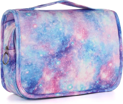 Vista 7 de Bolsa de aseo colgante de tie dye para niñas, bolsa de aseo de viaje para adolescentes, impermeable, para maquillaje y artículos de tocador, bolsa