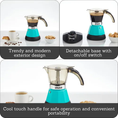Vista 3 de IMUSA Cafetera Eléctrica de Espresso de 3 o 2 Tazas, Verde Azulado