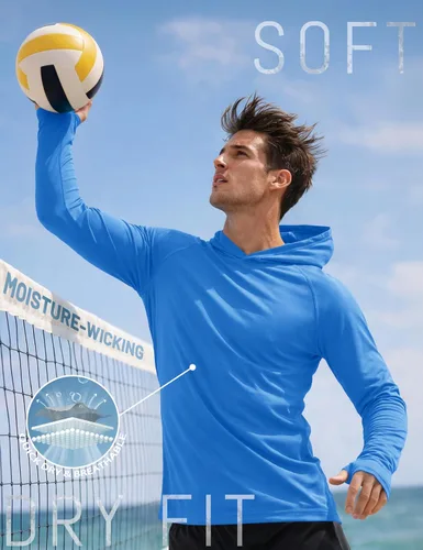 Vista 4 de KEFITEVD Sudadera con capucha de manga larga para hombre con protección solar UPF 50+ SPF de secado rápido Azur