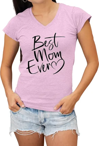 Vista 31 de Go All Out Script Best Mom Ever Heart Idea - Camiseta con cuello en V para mujer