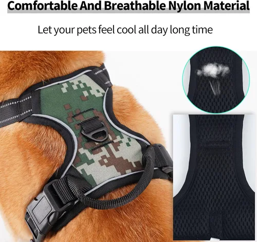 Vista 3 de Arnés ajustable y acolchado suave para perro, nailon transpirable con hebilla de seguridad, fácil de poner, accesorios de anillo delantero