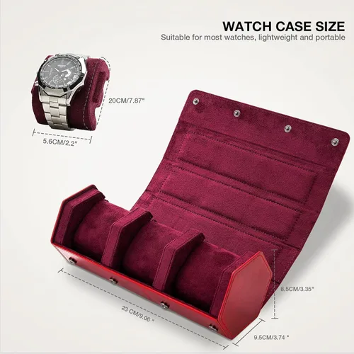 Vista 2 de molshine Estuche organizador de viaje de cuero genuino bruñido con 3 ranuras para relojes, caja de almacenamiento de relojes para hombres y mujeres