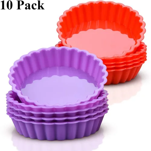 Vista 3 de FUNBAKY Molde de silicona para quiche, mini molde antiadherente redondo de silicona para tartas y tartas, 10 paquetes