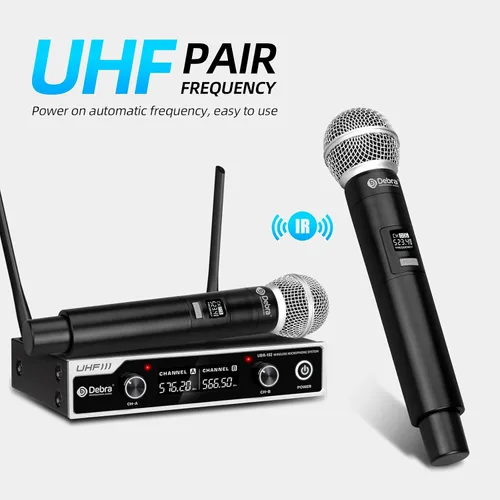 Vista 4 de D Debra Sistema de Micrófono Inalámbrico UHF UBR-102 con Micrófonos de Mano Inalámbricos, Lavalier y de Diadema, Alcance de 260 pies, Adecuado