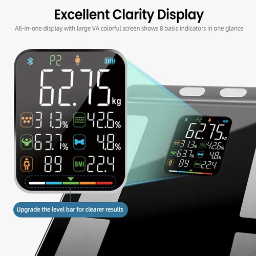 Vista 3 de TIPRE Báscula inteligente para peso corporal, báscula digital de 8 electrodos para grasa corporal, báscula de baño con IMC, análisis de composición