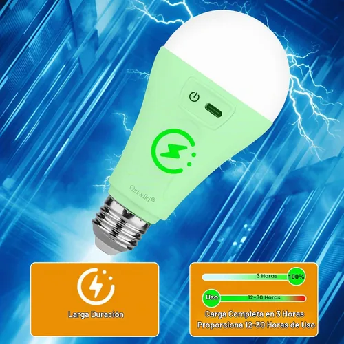 Vista 4 de Bombillas recargables de 5200 mAh para lámparas, bombilla LED de reserva de batería con control remoto, paquete de 4 bombillas de emergencia