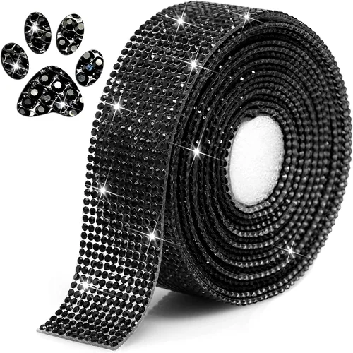 Vista 8 de Cinta de Cristal Brillante con Diamantes de Imitación Autoadhesiva para Planchar DIY con Purpurina Pegatinas de Diamantes para Manualidades Negro