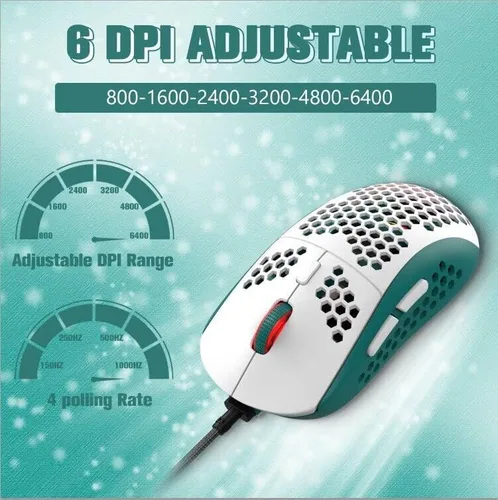 Vista 3 de ZIYOU LANG Ratón para juegos RGB con cable, 65G ligero de panal ultraligero con sensor de alta precisión 6400DPI, 6 botones programables USB