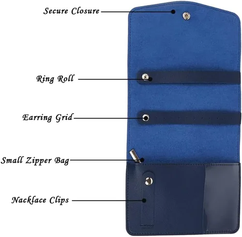 Vista 6 de SUQMZAK Organizador de joyas rollo de joyería plegable para almacenamiento diario o viajes adecuado para anillos collares aretes pulseras mini