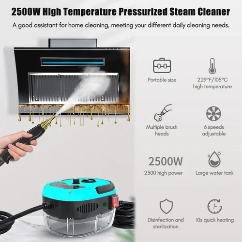 Vista 4 de Vapor presurizado a alta temperatura de 2500 W, limpiadores de vapor de mano para uso doméstico, máquina de limpieza de vapor portátil, Azul