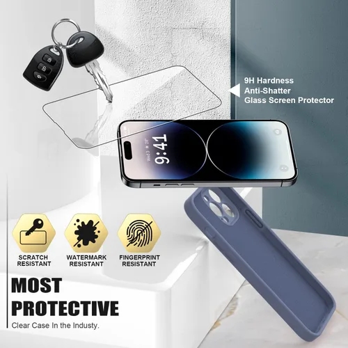 Vista 4 de Goodon Funda para iPhone 14 Pro Max con protector de pantalla y protección de lente de cámara, goma de gel de silicona suave a prueba de golpes