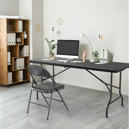 Vista 6 de VINGLI Mesa plegable de plástico de 6 pies, mesa larga portátil para uso en interiores y exteriores, rectangular con asa de transporte, mesa